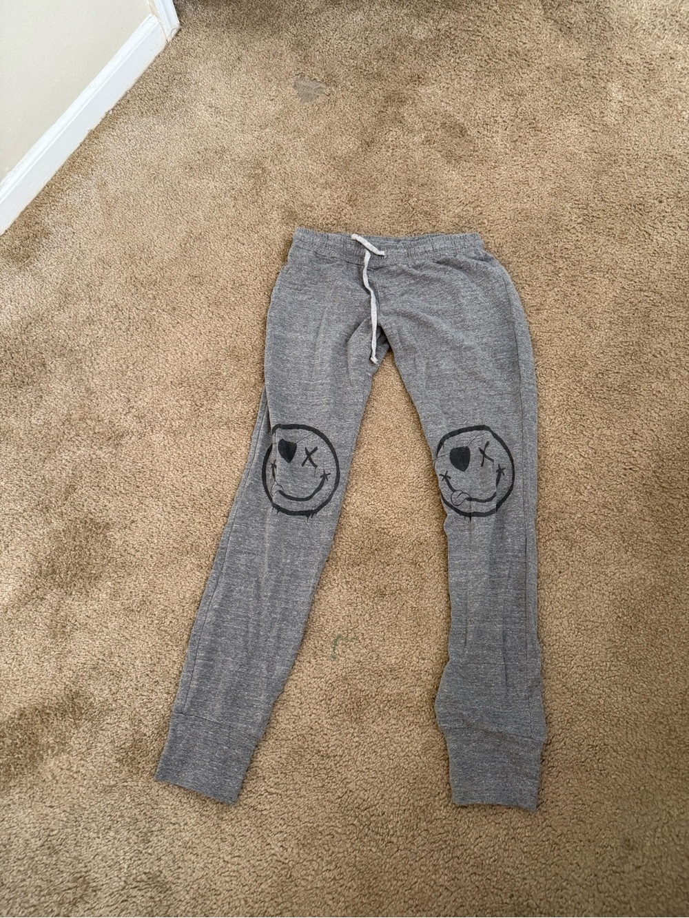 Lauren Moshi Gray Smile Face Jogger Sweatpants